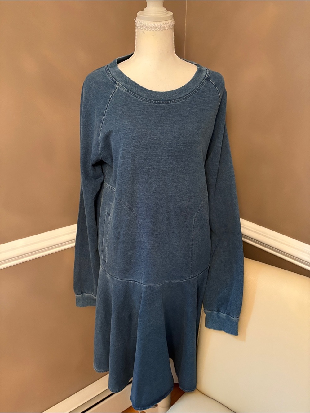 See By Chloe Washed Indigo Scoop-Neck Knit Dress